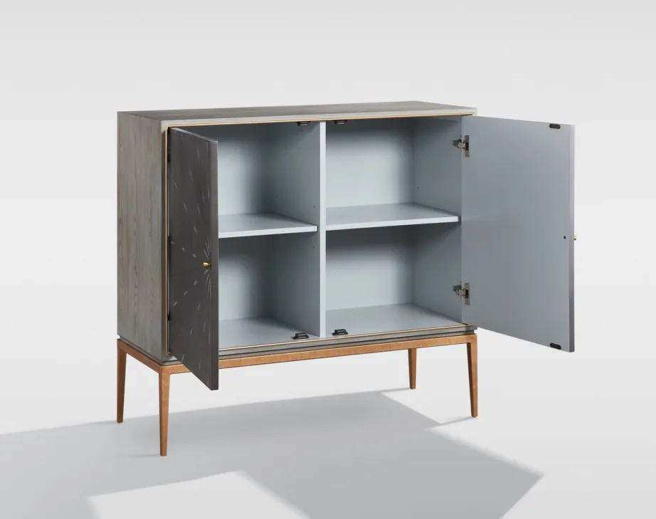 Hall, kuldsete jalgade kummut Stilig ST012, kunstnahk, metall, MDF, jalaka vineer – 3