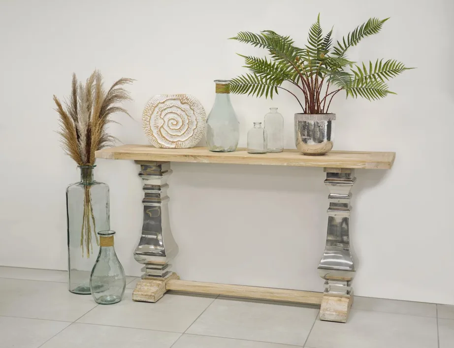 Hõbe konsoollaud Glamour GL1527, taaskasutatud tammepuidust – 12