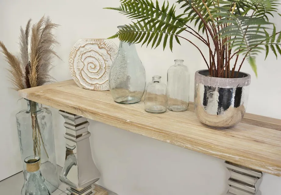 Hõbe konsoollaud Glamour GL1527, taaskasutatud tammepuidust – 15