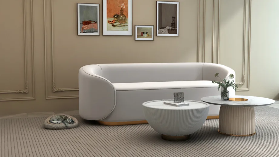 Valge kohvilaud Modig M68, roostevaba teras, nahk, kivi – 6