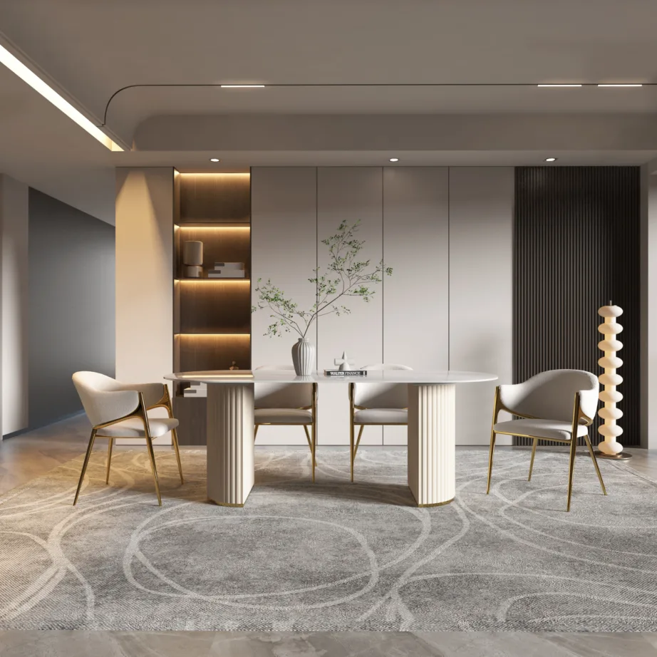 Valge söögilaud Modig M95, metall ja sünteetiline marmor – 9