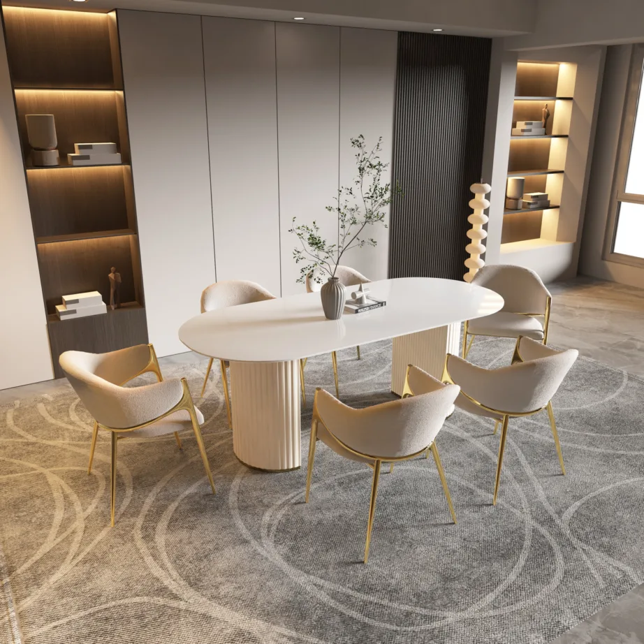 Valge söögilaud Modig M95, metall ja sünteetiline marmor – 12