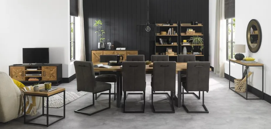 Pruun pikendatav söögilaud Indus IN01-1 158/203 cm, tammepuidust ja metallist – 18