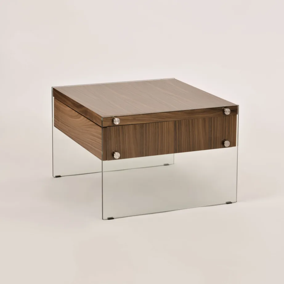 Pähklitooni külglaud Soho SH10, looduslik pähklivineer, MDF, karastatud klaasjalgadega – 4