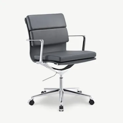 Hall nahast madala seljatoega bürootool Bern kroomitud jalgade ja polsterdatud istmega. Minimalistlik ja stiilne kontoritool ergonoomilise disainiga.