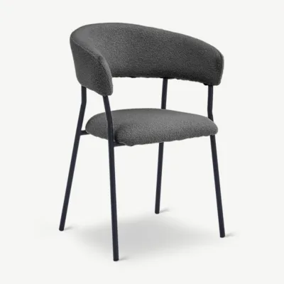 Antratsiit bouclé-kangaga Graca söögitool käetugedega ja musta metallraamiga. Elegantne ja mugav disain modernsesse interjööri.
