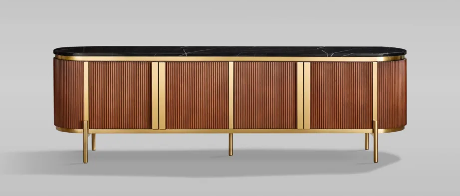Tumepruun TV-alus Stilig ST382D, metallist ja MDF, marmor