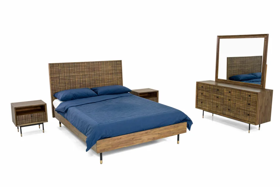 Helepruun voodiraam Maze MAZK01 180cm + 2 öökappi MAZB02, akaatsiapuidust – 9