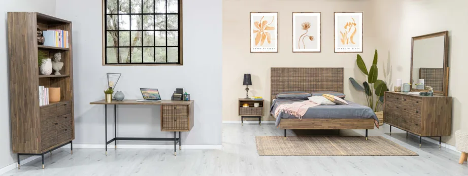 Helepruun voodiraam Maze MAZK01 180cm + 2 öökappi MAZB02, akaatsiapuidust – 2