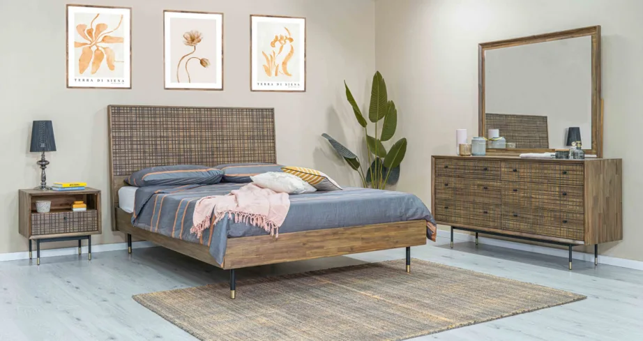 Helepruun voodiraam Maze MAZK01 180cm + 2 öökappi MAZB02, akaatsiapuidust – 3