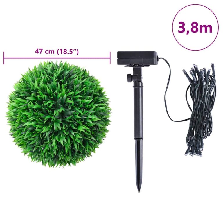 Kunstpukspuidust pallid LED tuledega 2 tk Roheline 47 cm