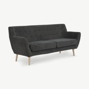 Tumehall Azra 3-kohaline diivan vastupidavast kangast ja naturaalsest pöögipuidust jalgadega. Elegantne ja mugav diivan sobib igasse interjööri.