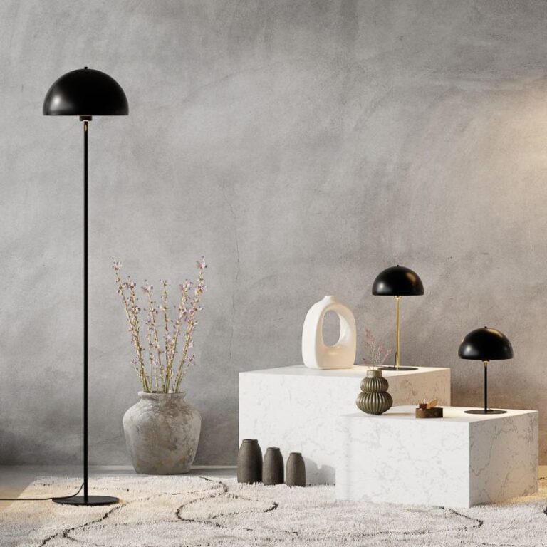 Must metallist klassikaline Bonnet lauavalgusti Art Deco stiilis, ümar kuppel ja minimalistlik disain, ideaalne hubase valguse loomiseks.