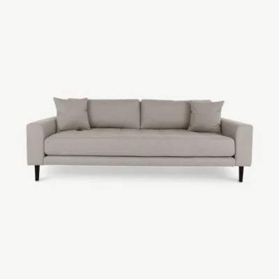 Lalita 3-kohaline diivan taupe kangaga, modernse ja minimalistliku disainiga. Pehmed istmepadjad ja kaks lisapatja tagavad maksimaalse mugavuse. Musta viimistlusega jalad lisavad elegantsi.