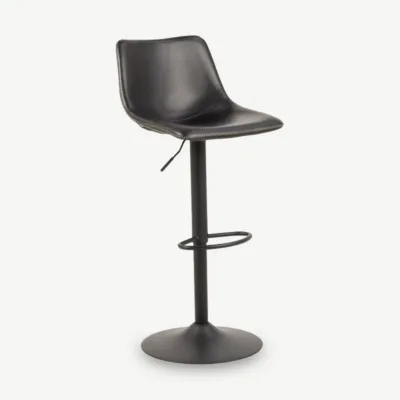 Reguleeritav must kunstnahast baaritool Ridge kollase siksakõmbluse ja mattmusta trompetjalaga. Minimalistlik ja modernne disain, mugav L-kujuline iste ning ergonoomiline seljatugi.