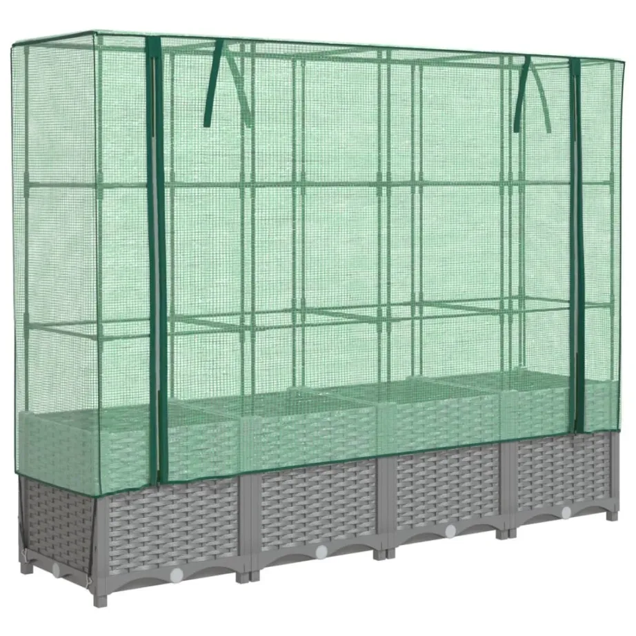 Taimekast kasvuhoonekattega, rotangiimitatsioon, helehall, 160 x 40 x 138 cm – 2