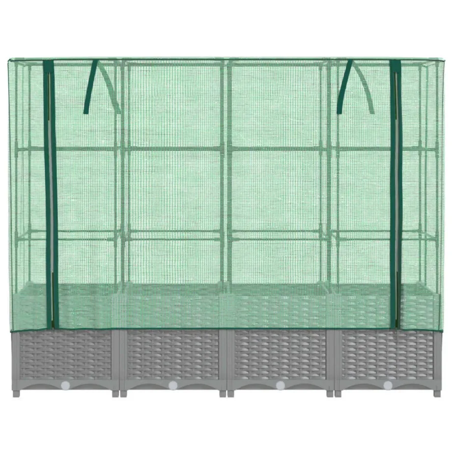 Taimekast kasvuhoonekattega, rotangiimitatsioon, helehall, 160 x 40 x 138 cm – 4