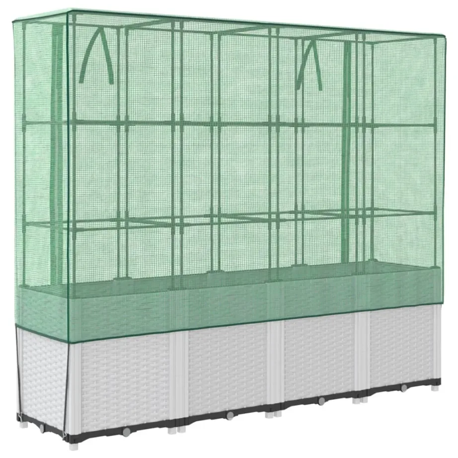 Kasvuhoonekattega kõrgendatud taimekast, rotangiimitatsiooniga, valge, 160 x 40 x 153 cm – 6