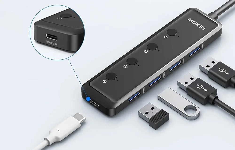 USB jaotur 5-ühes MOKiN koos lülititega