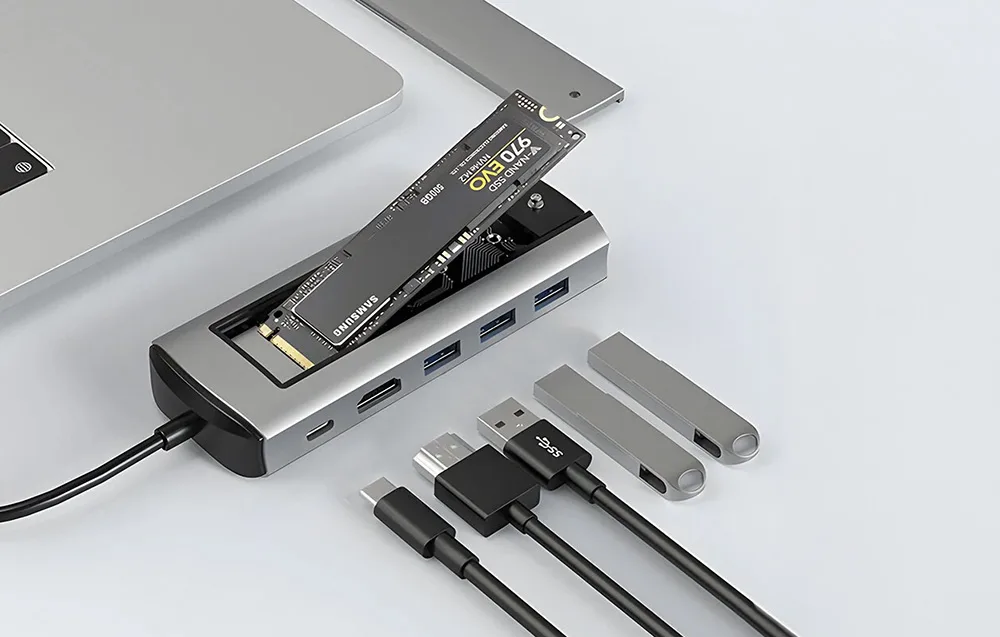 Vastupidav alumiiniumkorpus Blitzwolf BW-Neo TH13 6-in-1 USB-C adapteril