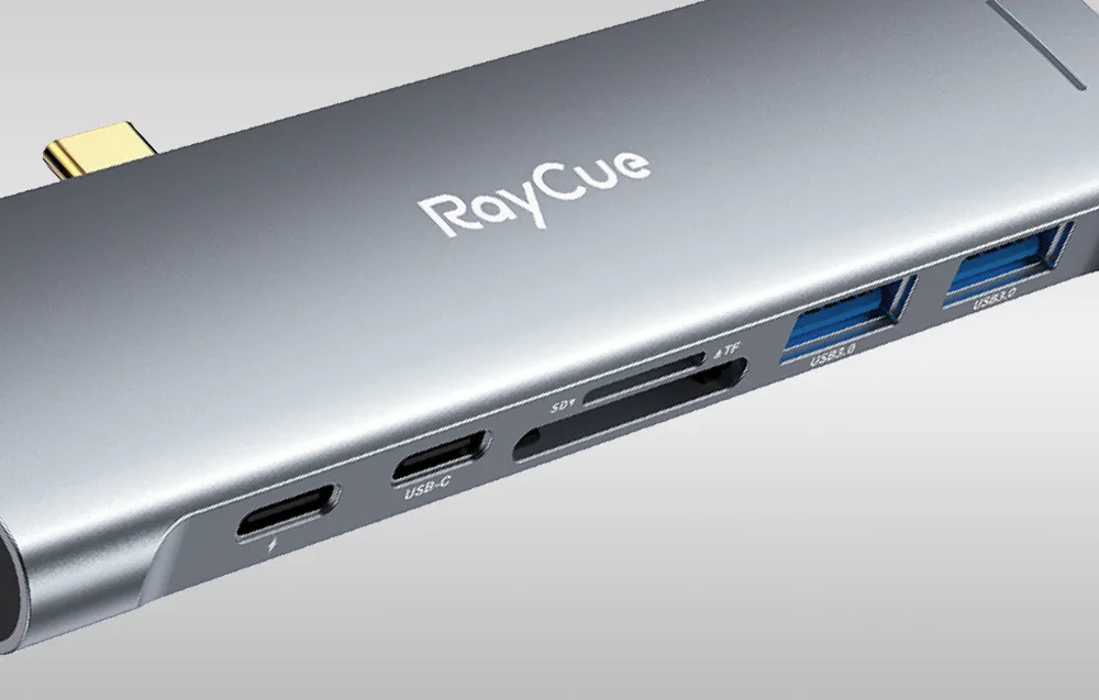 RayCue USB-C jaotur, USB-A ja SD pesad
