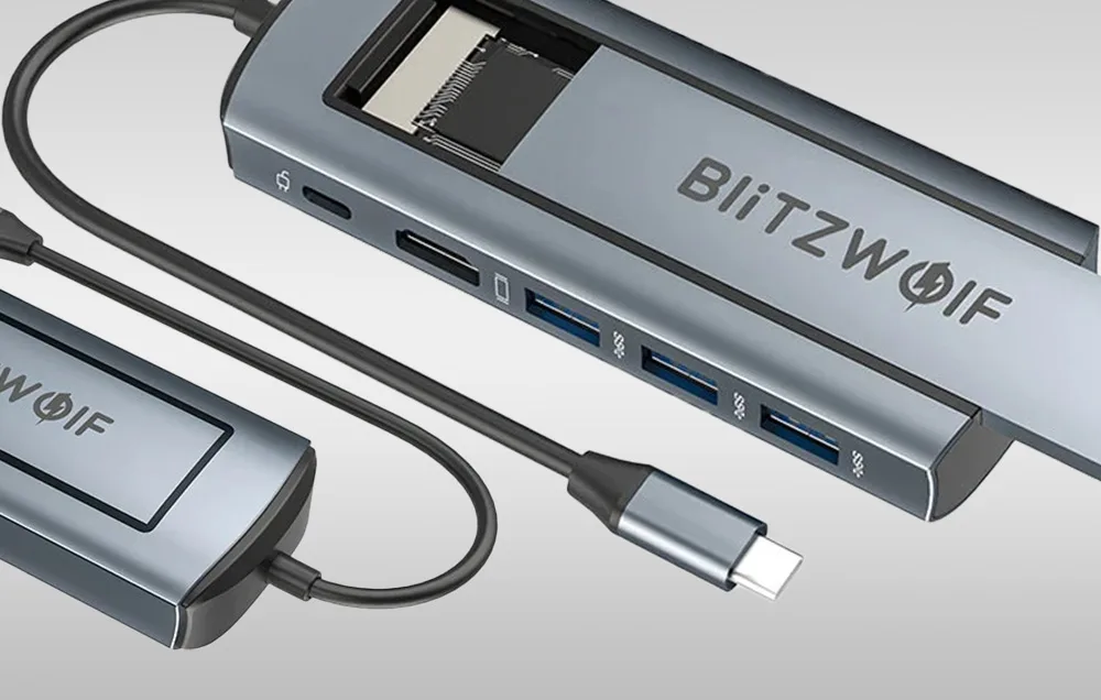 Kiire andmeedastus Blitzwolf BW-Neo TH13 6-in-1 USB-C adapteriga