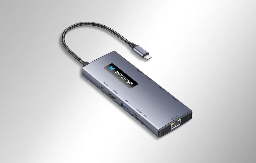 BlitzWolf BW-NEW TH8 10-in-1 USB-C HUB adapter - 4K video voogedastus HDMI pordiga