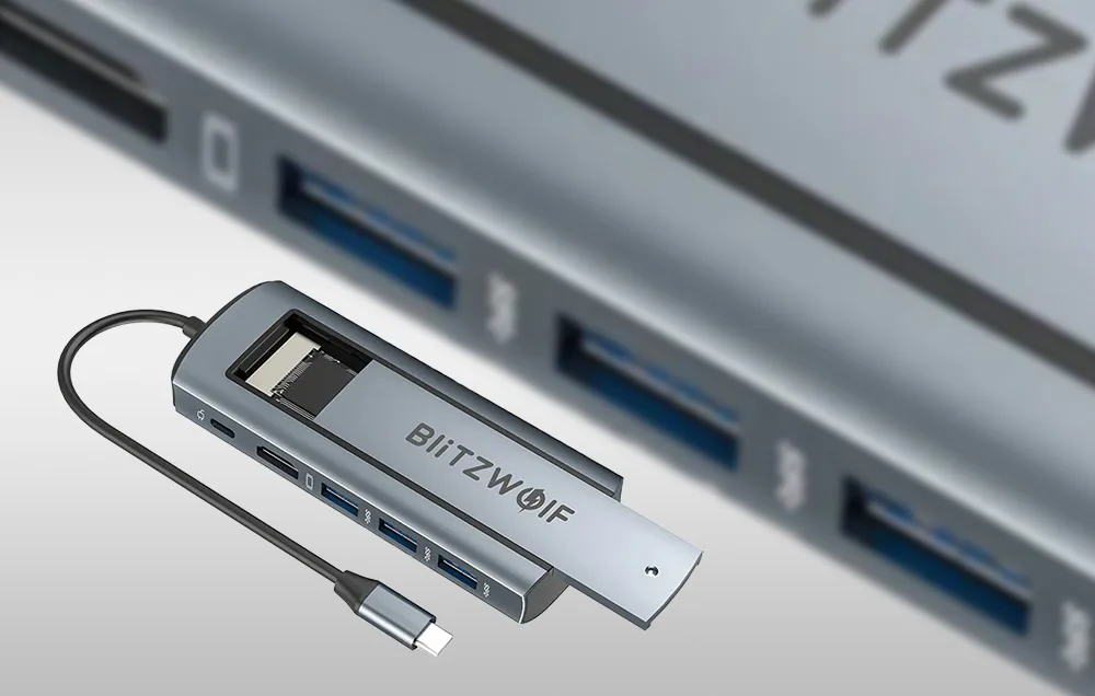 SSD kaardi pesa Blitzwolf BW-Neo TH13 6-in-1 USB-C adapteril