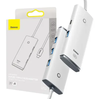 Baseus Lite USB-C 4in1 jaotur (4x USB 3.0, 25cm, valge)