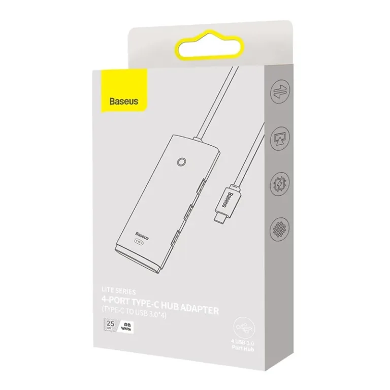 Baseus Lite USB-C 4in1 jaotur (4x USB 3.0, 25cm, valge)