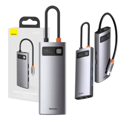Baseus Metal Gleam 6-in-1 USB-C Dokkimisjaam (HDMI, USB 3.0, Ethernet, 100W PD)
