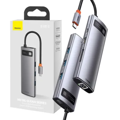 Baseus Metal Gleam 8-ühes USB-C HUB dokkimisjaam (3x USB 3.0, HDMI, PD, Ethernet, microSD/SD)