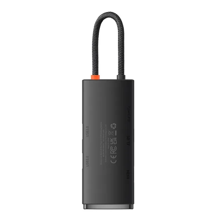 Baseus USB-C jaotur 6in1 Lite (4K HDMI, 2x USB 3.0, USB-C PD, SD/TF) Must