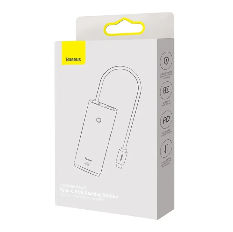 Baseus USB-C jaotur 6in1 Lite (4K HDMI, 2x USB 3.0, USB-C PD, SD/TF) Must