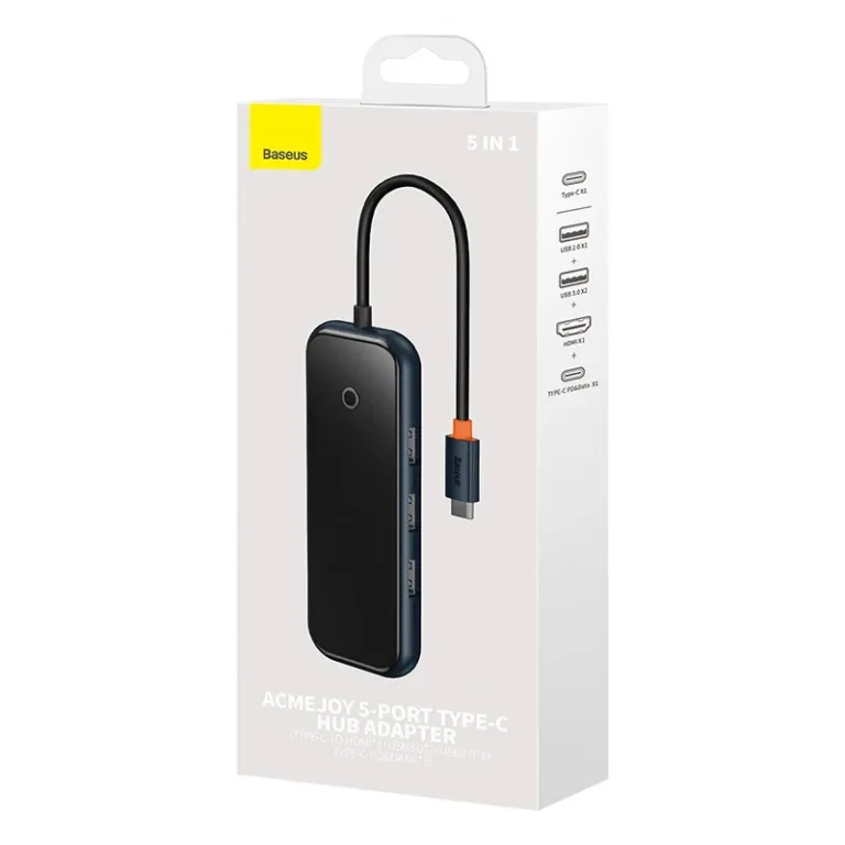 Baseus USB-C jaotur: AcmeJoy 5-in-1 adapter (2x USB 3.0, USB-C PD, HDMI) – Hall
