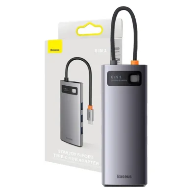 Baseus USB-C jaotur – StarJoy 6-in-1 (3x USB 3.0, HDMI 4K, PD 100W, RJ45)