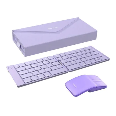 Kokkupandav juhtmevaba klaviatuur Delux KF10 ja MF10PRO ergonoomiline hiir (USB-C, lilla)