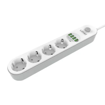 Pikendusjuhe USB-pistikupesadega LDNIO SE4432 – 4 pistikupesad ja 4x USB, 2 m, 2500W (valge)
