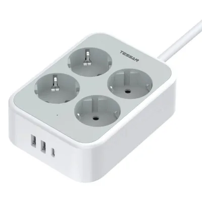 TESSAN TS-PS01DE00 Mitmeotstarbeline Pikendusjuhe (4 AC, 2 USB-A, 1 USB-C)
