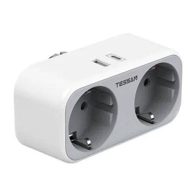 TESSAN kompaktne seinakontakt – TS-WS02DE00 (2 Schuko, USB-A, USB-C, 16A)