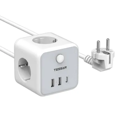 TESSAN voolujaotur TS-301-C-GR (3x pistikupesa, 3x USB-A, 2 m kaabel)