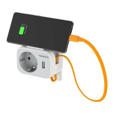 Tessan Seinapistik TS-322-DE (1x AC, 1x USB-A, 15cm USB-C kaabel)