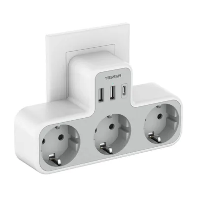 Tessan seinaltukev USB TS-323-DE-C (3x Schuko, 2x USB-A, 1x USB-C, 3600 W)