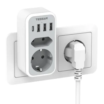 Tessan seinapistik 6-ühes TS-328-DE (1x Euroopa, 1x maandatud pesa, 3x USB-A, 1x USB-C, 16A)
