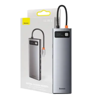 USB-C dokkimisjaam 11in1 – Baseus CAHUB-CT0G Metal Gleam (3x USB 3.0, 2x HDMI, VGA, Ethernet, SD/TF, PD 100W)