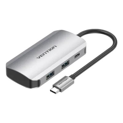 USB-C jaotur Vention: 5-in-1 USB-C Hub (4x USB-A 3.0, PD 100W, Hõbe, 15cm)