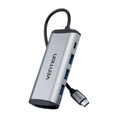 Vention THAHB 9-in-1 USB-C Dokkimisjaam (3x USB-A 3.0, HDMI, RJ45, Kaardilugejad, PD, Hõbedane)