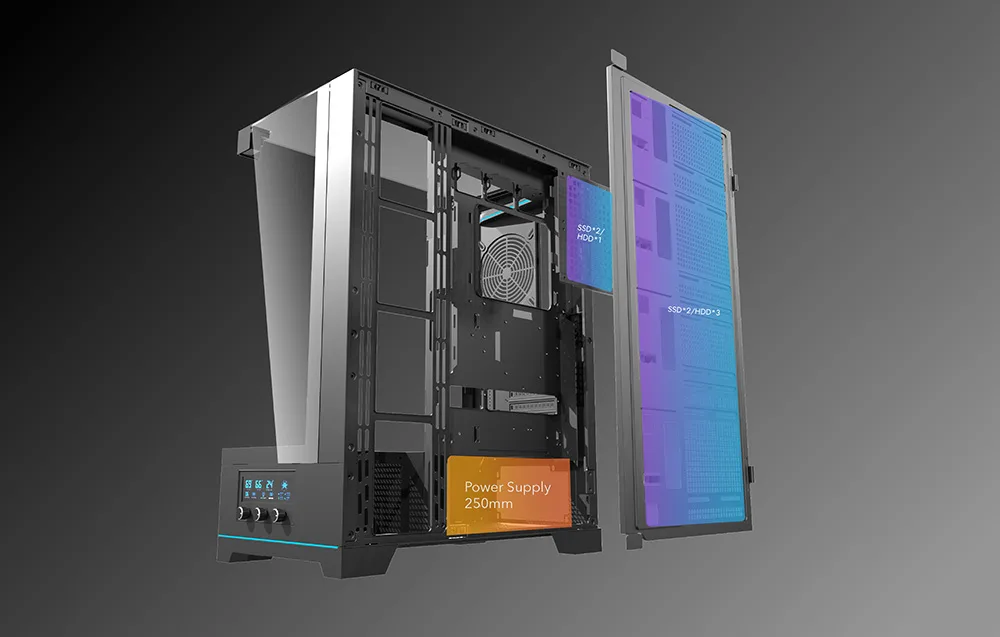 Must suur ATX arvutikorpus Darkflash DY450L eestvaates