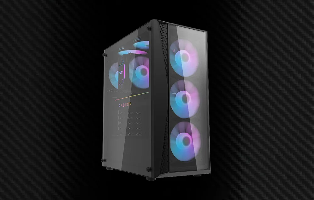 Must RGB arvutikorpus Darkflash DK352 Plus koos karastatud klaaspaneelide ja nelja ARGB ventilaatoriga