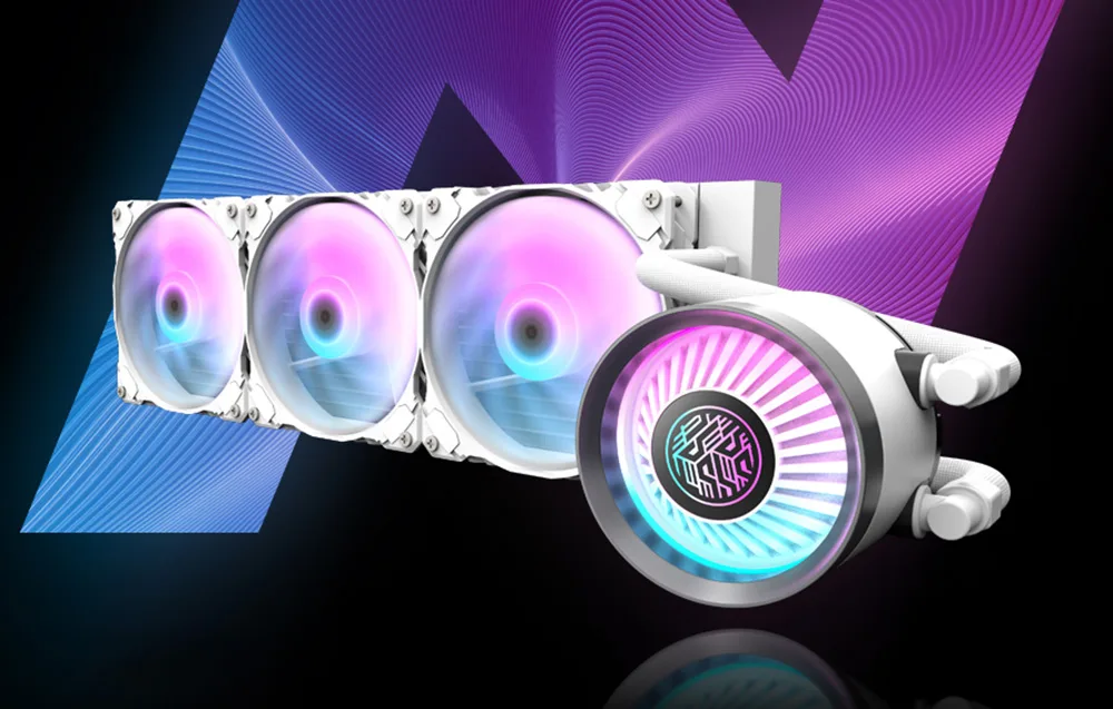 Valge protsessori vedelikjahutus Darkflash DN360 koos kolme ventilaatoriga